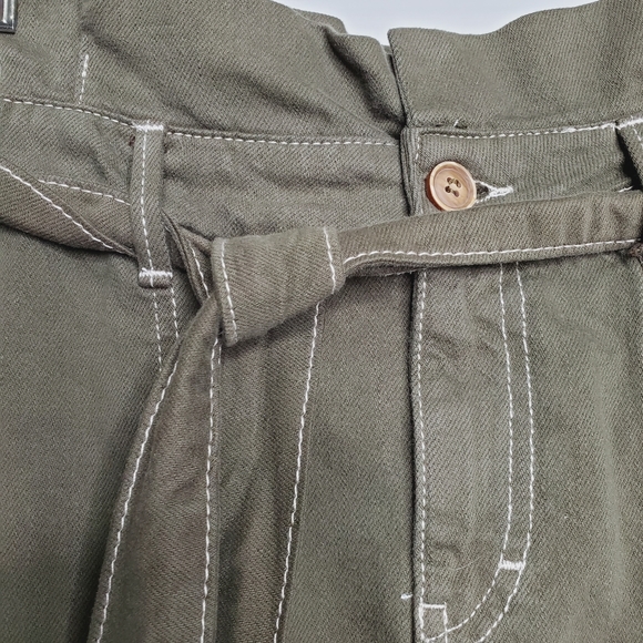 FREE PEOPLE Olive Army Green Splendor in The Grass Olivr Denim Paperbag Skirt 8 - Picture 5 of 7